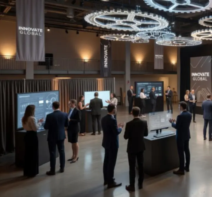 Sceny z różnych zrealizowanych eventów: scena, strefa gier offline i uśmiechnięci uczestnicy.